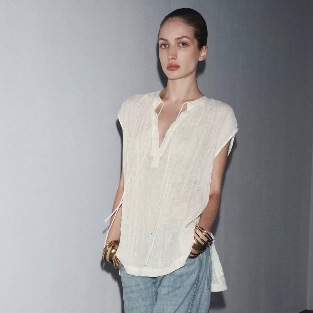 ❗️LAST DAYS❗️ZARA Linen Elegant White Women's Top
